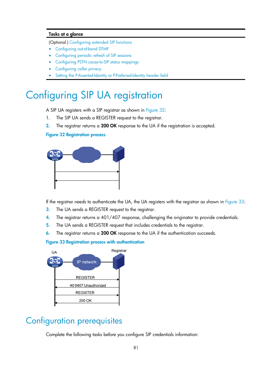 Configuring sip ua registration, Configuration prerequisites | H3C Technologies H3C MSR 5600 User Manual | Page 91 / 123