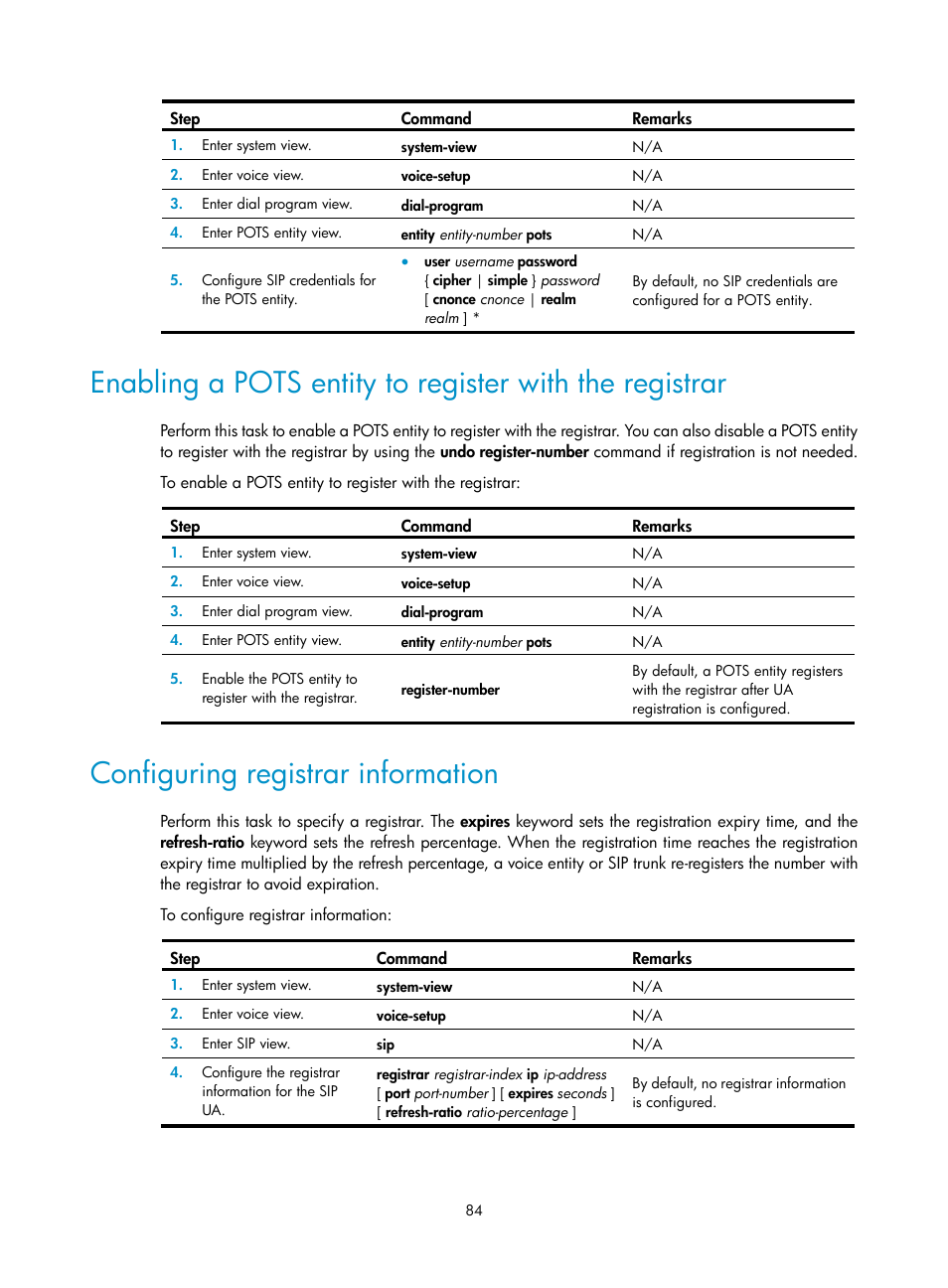 Configuring registrar information | H3C Technologies H3C MSR 5600 User Manual | Page 94 / 123