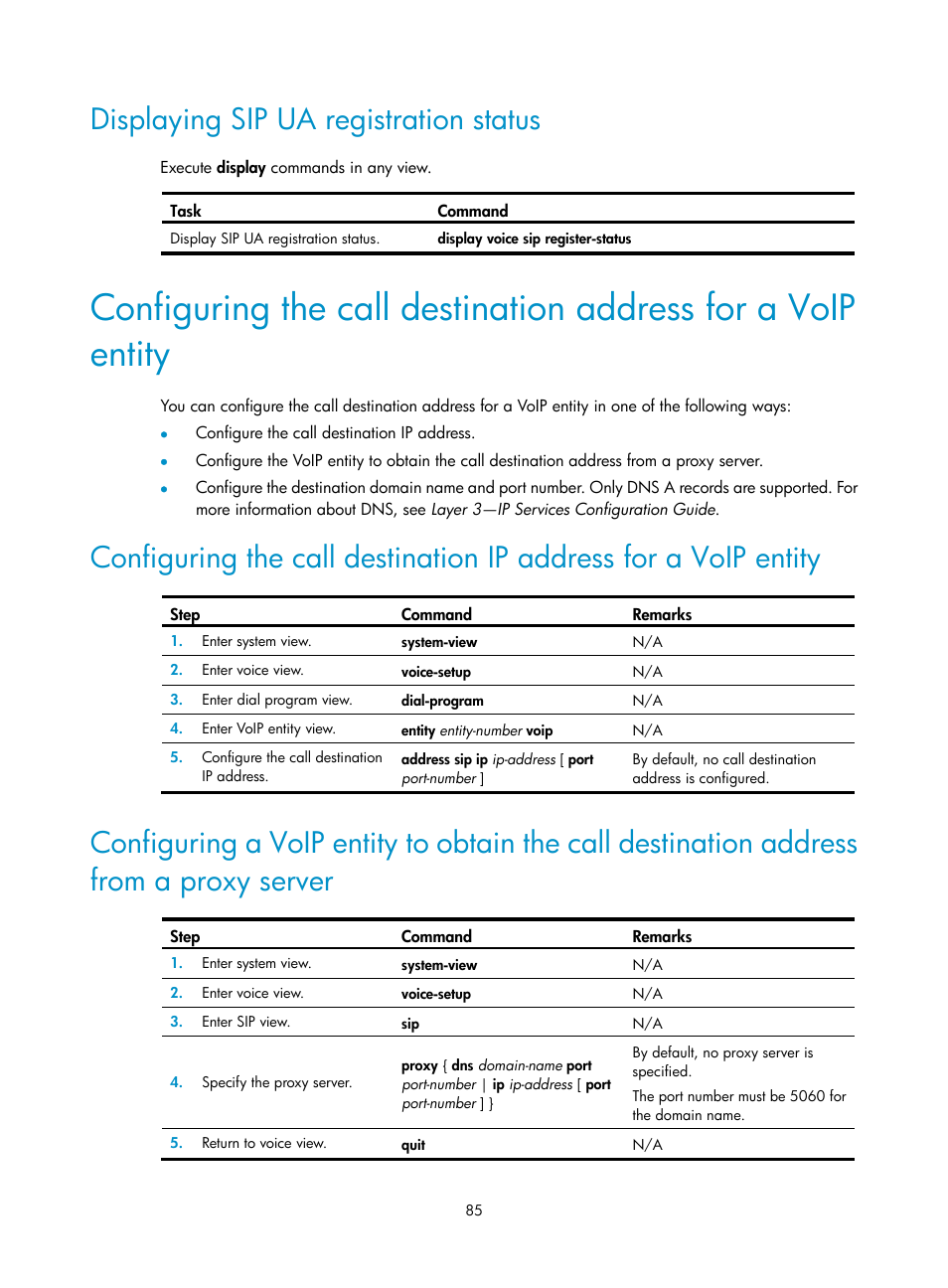 Displaying sip ua registration status | H3C Technologies H3C MSR 5600 User Manual | Page 95 / 123