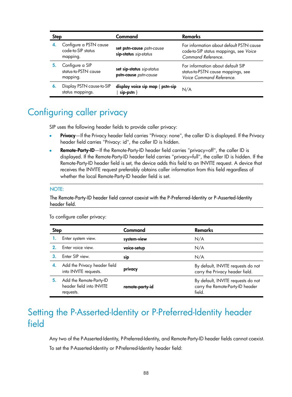 Configuring caller privacy | H3C Technologies H3C MSR 5600 User Manual | Page 98 / 123