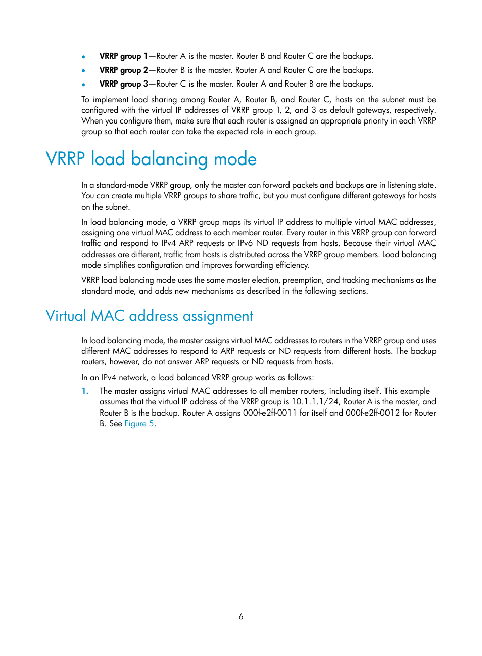 Vrrp load balancing mode, Virtual mac address assignment | H3C Technologies H3C MSR 5600 User Manual | Page 14 / 99