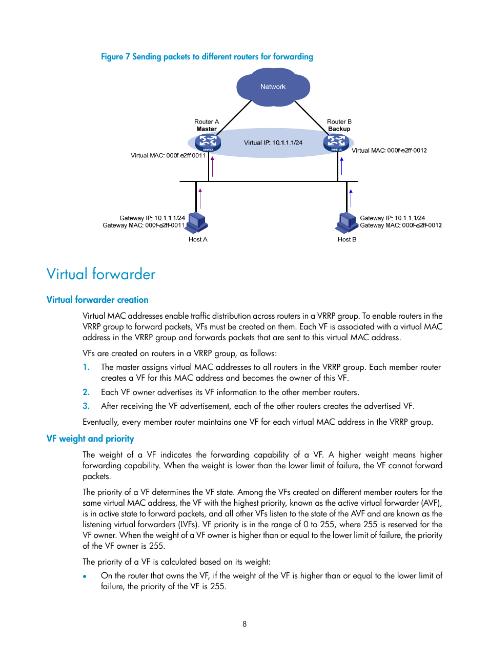 Virtual forwarder, Virtual forwarder creation, Vf weight and priority | H3C Technologies H3C MSR 5600 User Manual | Page 16 / 99