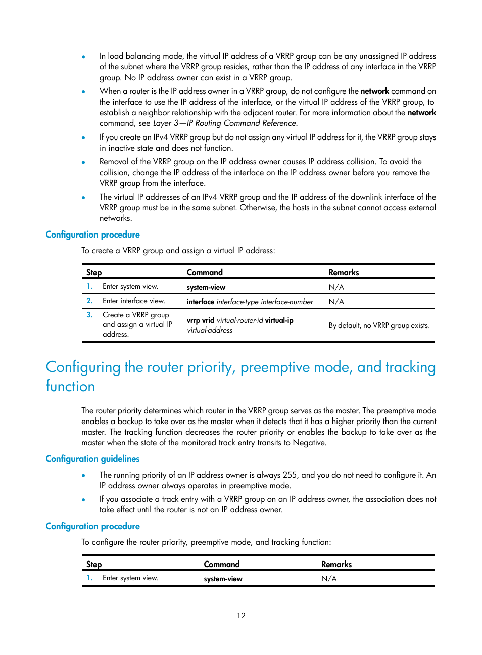 Configuration procedure, Configuration guidelines, Optional.) | Function | H3C Technologies H3C MSR 5600 User Manual | Page 20 / 99