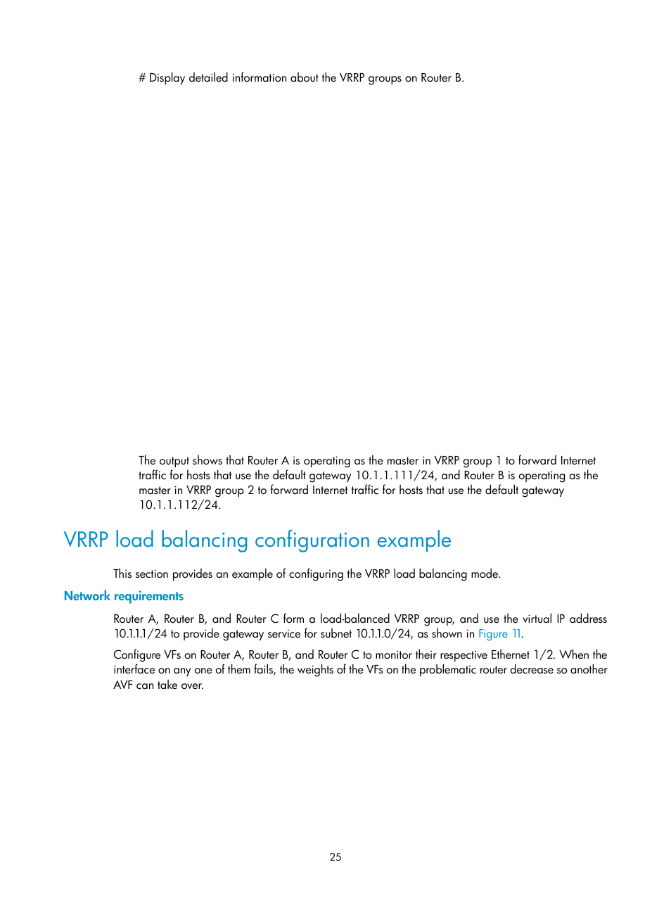 Vrrp load balancing configuration example, Network requirements | H3C Technologies H3C MSR 5600 User Manual | Page 33 / 99