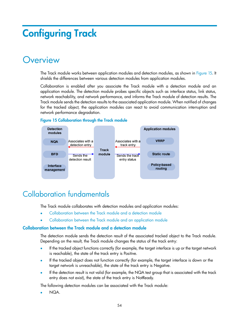 Configuring track, Overview, Collaboration fundamentals | H3C Technologies H3C MSR 5600 User Manual | Page 62 / 99