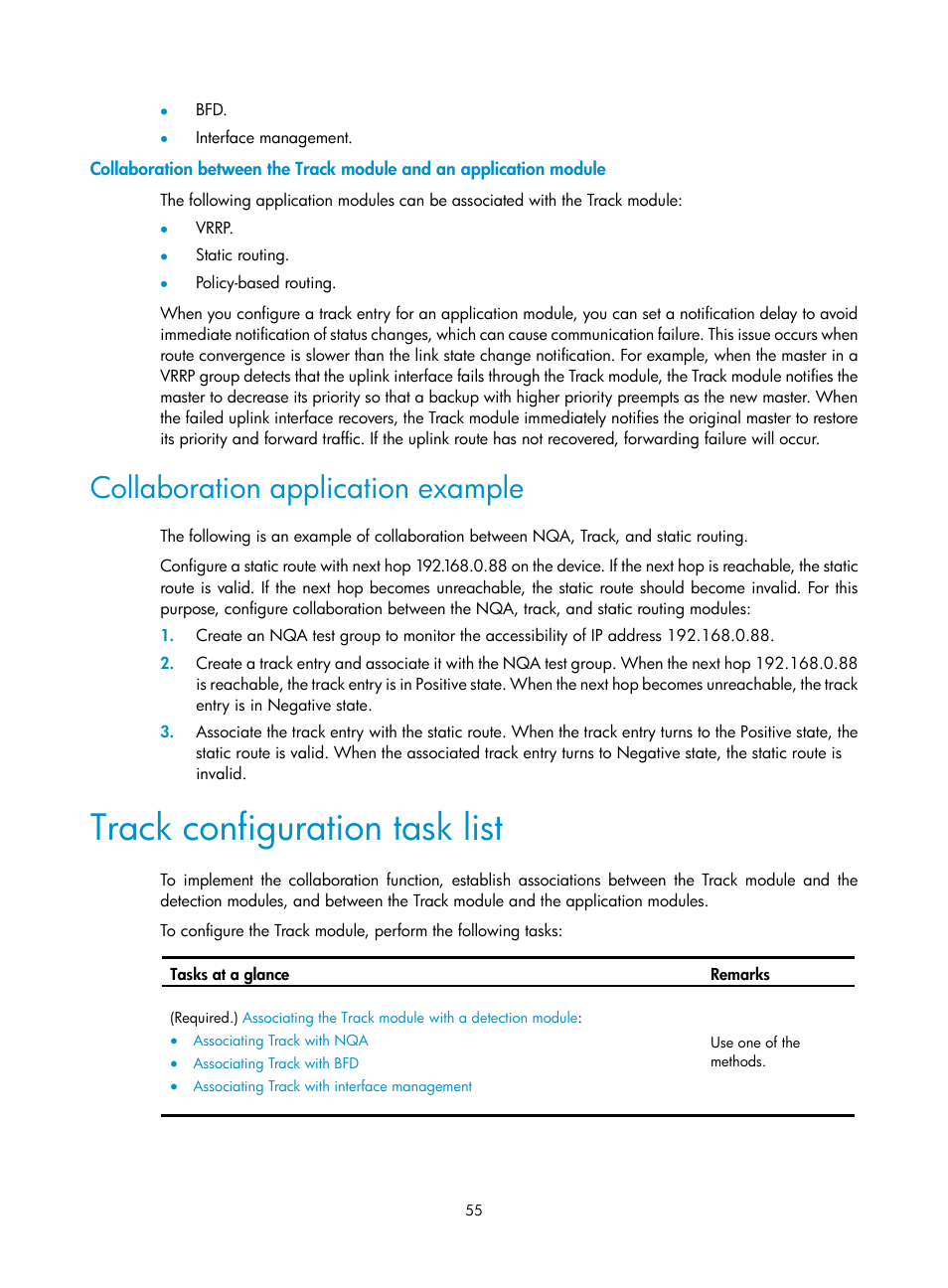 Collaboration application example, Track configuration task list | H3C Technologies H3C MSR 5600 User Manual | Page 63 / 99