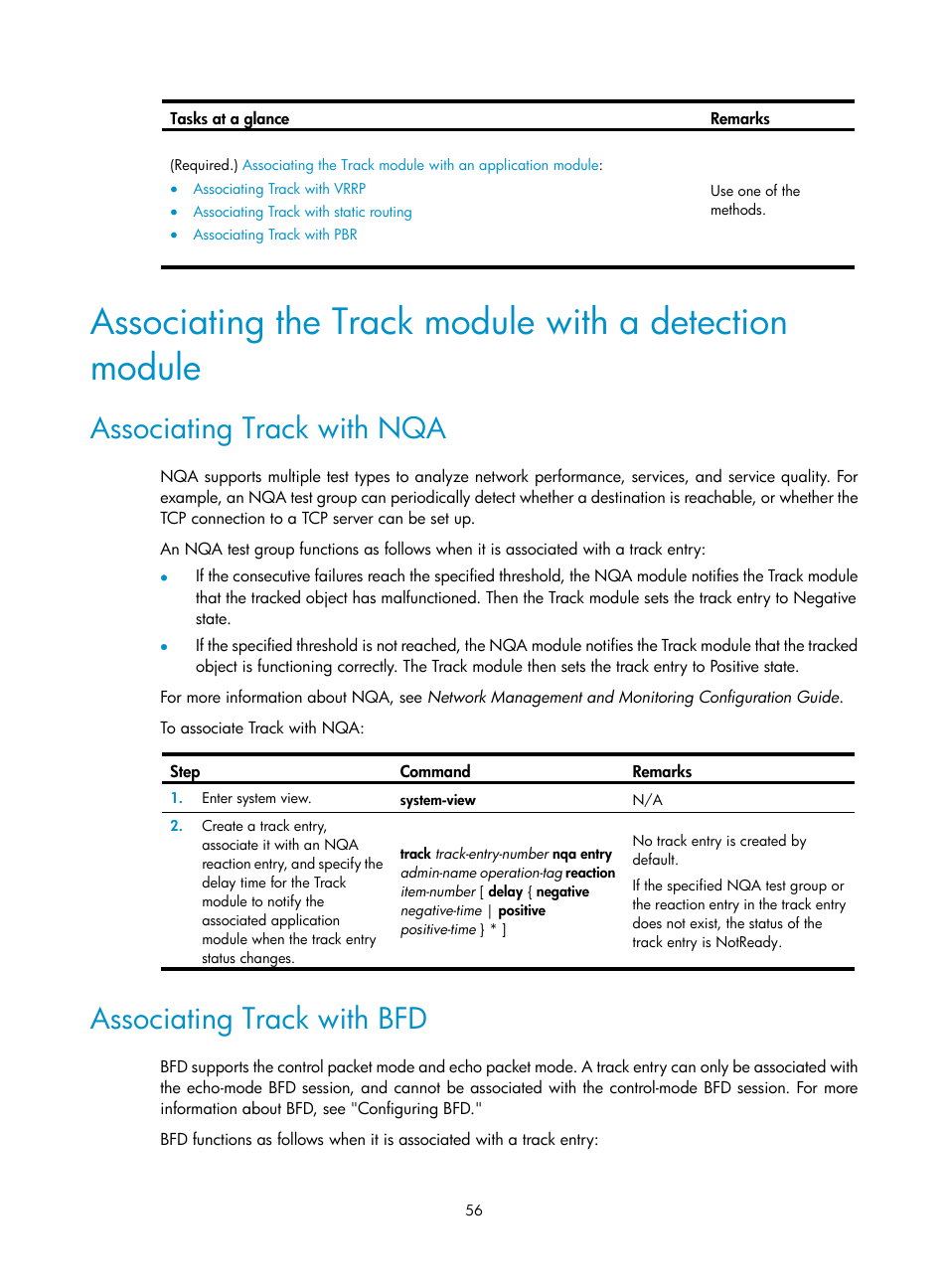 Associating track with nqa, Associating track with bfd, Required.) | H3C Technologies H3C MSR 5600 User Manual | Page 64 / 99