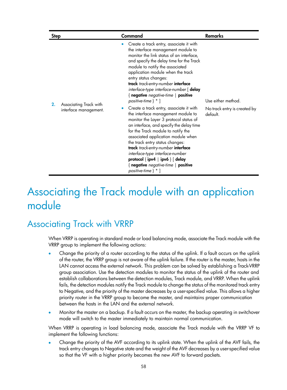 Associating track with vrrp, Required.) | H3C Technologies H3C MSR 5600 User Manual | Page 66 / 99