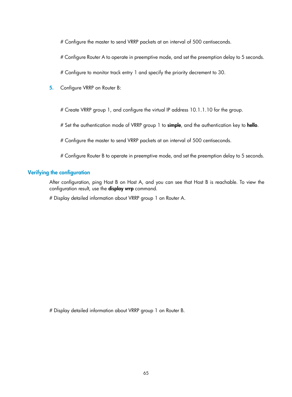 Verifying the configuration | H3C Technologies H3C MSR 5600 User Manual | Page 73 / 99