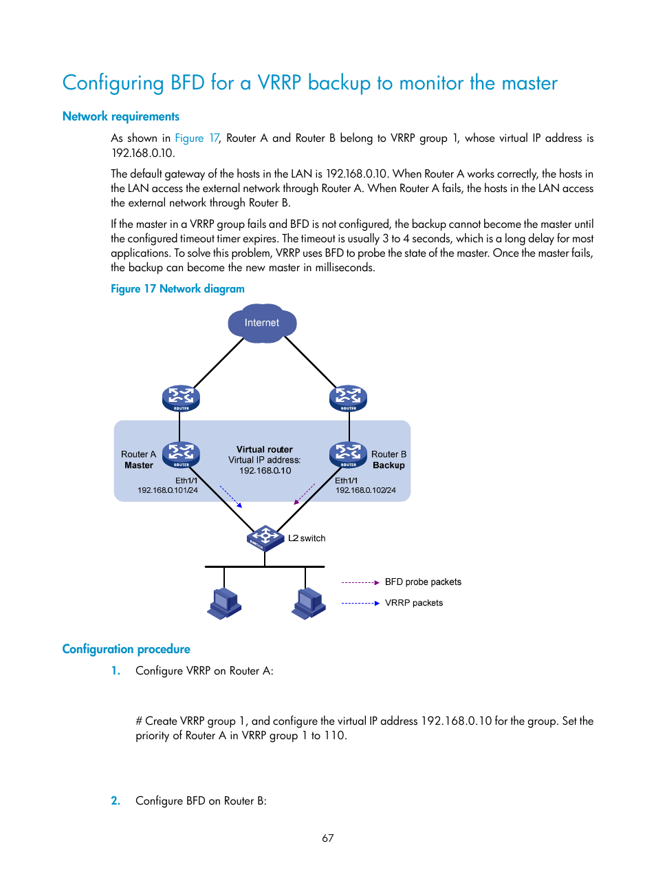 Network requirements, Configuration procedure | H3C Technologies H3C MSR 5600 User Manual | Page 75 / 99