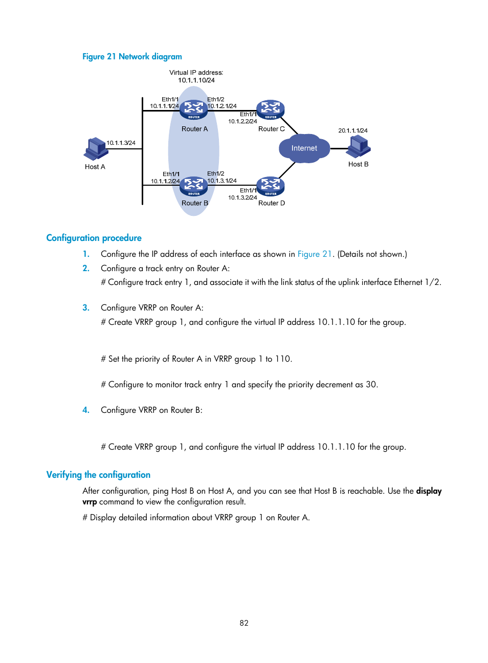 Configuration procedure, Verifying the configuration | H3C Technologies H3C MSR 5600 User Manual | Page 90 / 99