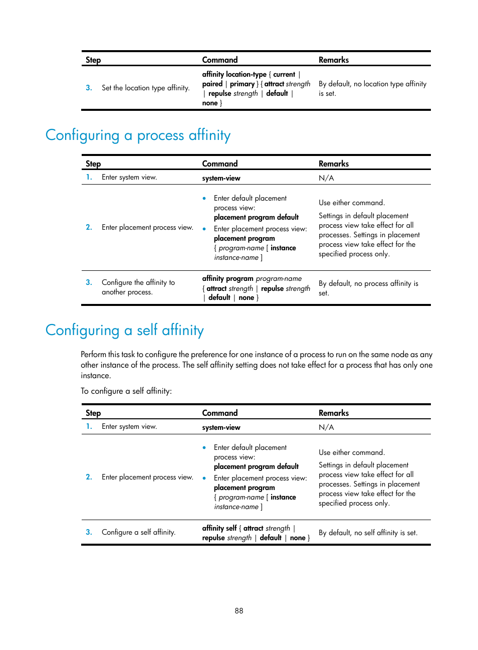 Configuring a process affinity, Configuring a self affinity | H3C Technologies H3C MSR 5600 User Manual | Page 96 / 99