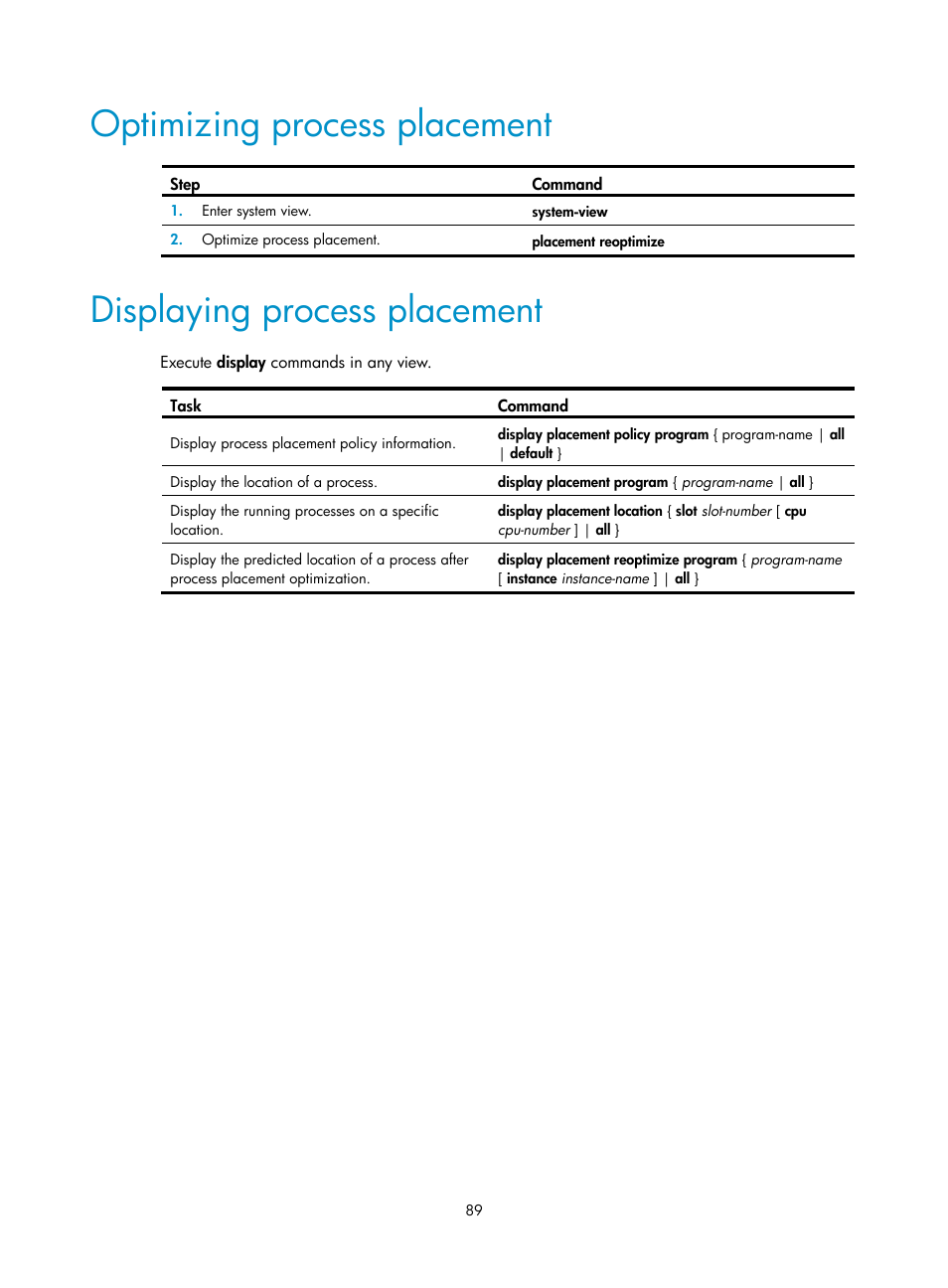 Optimizing process placement, Displaying process placement, Required.) | H3C Technologies H3C MSR 5600 User Manual | Page 97 / 99