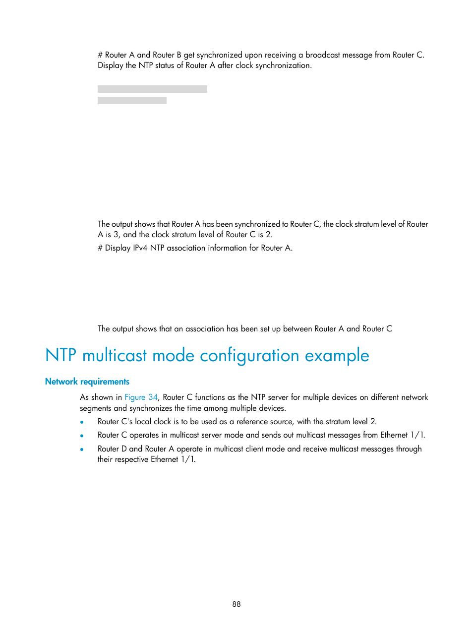 Ntp multicast mode configuration example, Network requirements | H3C Technologies H3C MSR 5600 User Manual | Page 101 / 247