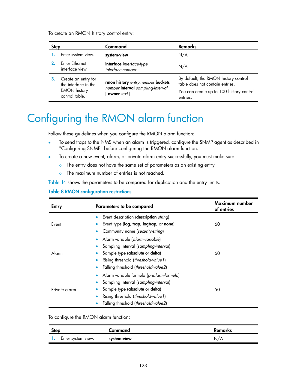 Configuring the rmon alarm function | H3C Technologies H3C MSR 5600 User Manual | Page 136 / 247