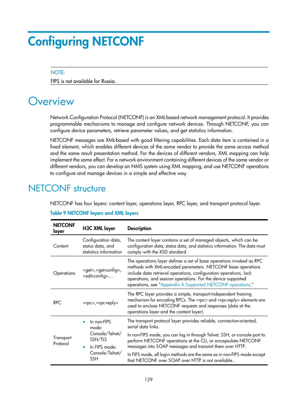 Configuring netconf, Overview, Netconf structure | H3C Technologies H3C MSR 5600 User Manual | Page 142 / 247