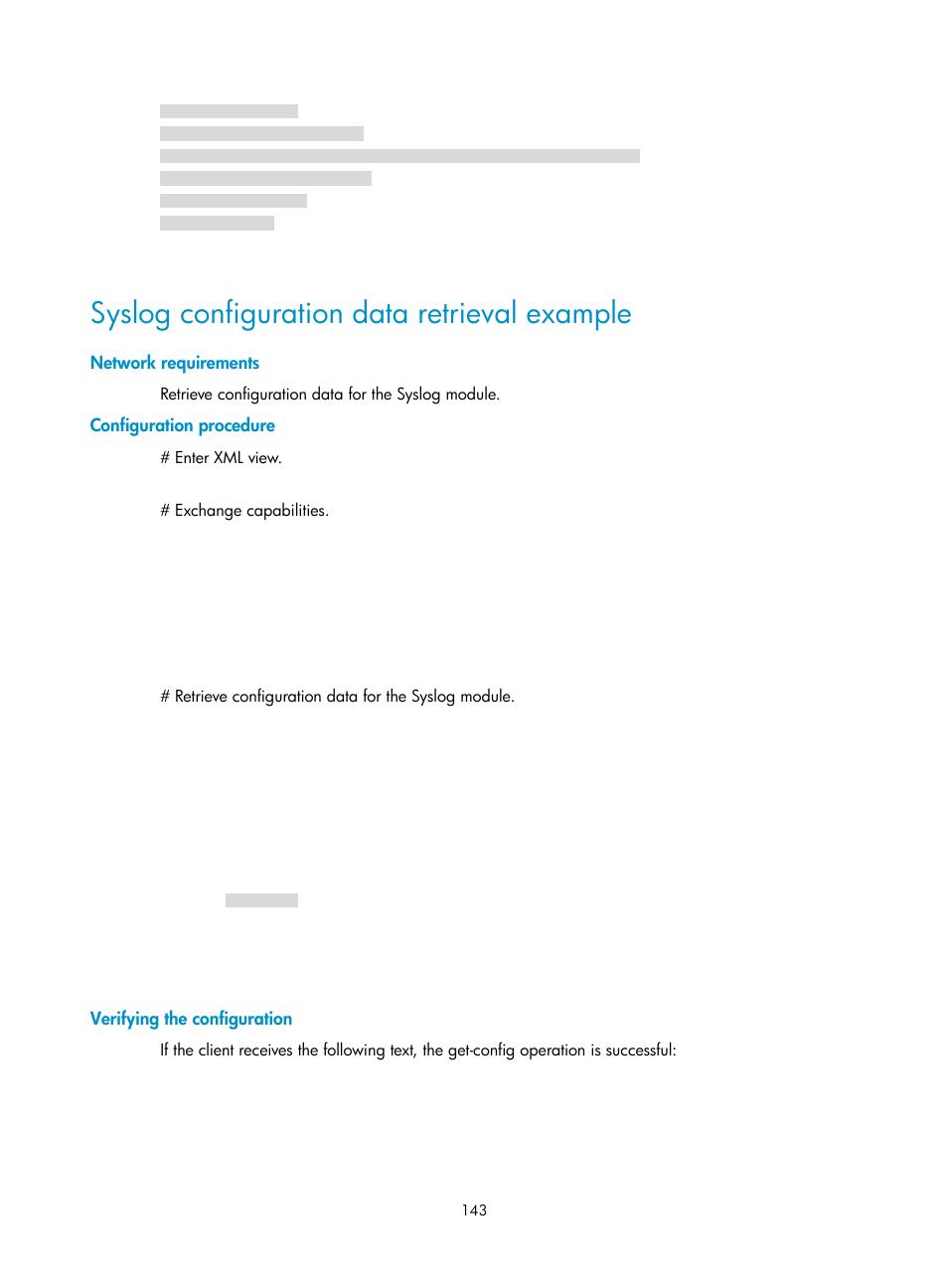 Syslog configuration data retrieval example, Network requirements, Configuration procedure | Verifying the configuration | H3C Technologies H3C MSR 5600 User Manual | Page 156 / 247