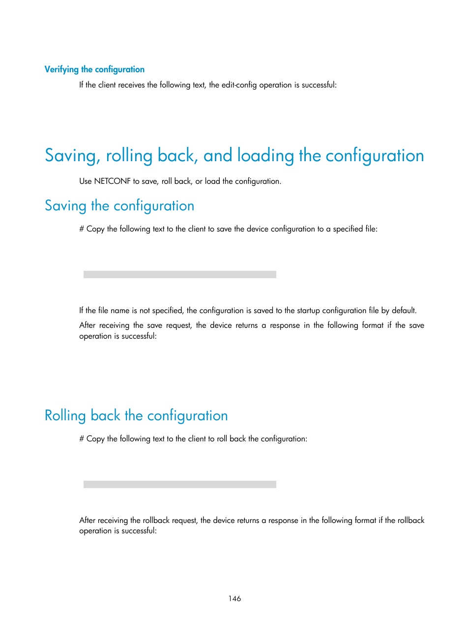 Verifying the configuration, Saving the configuration, Rolling back the configuration | H3C Technologies H3C MSR 5600 User Manual | Page 159 / 247