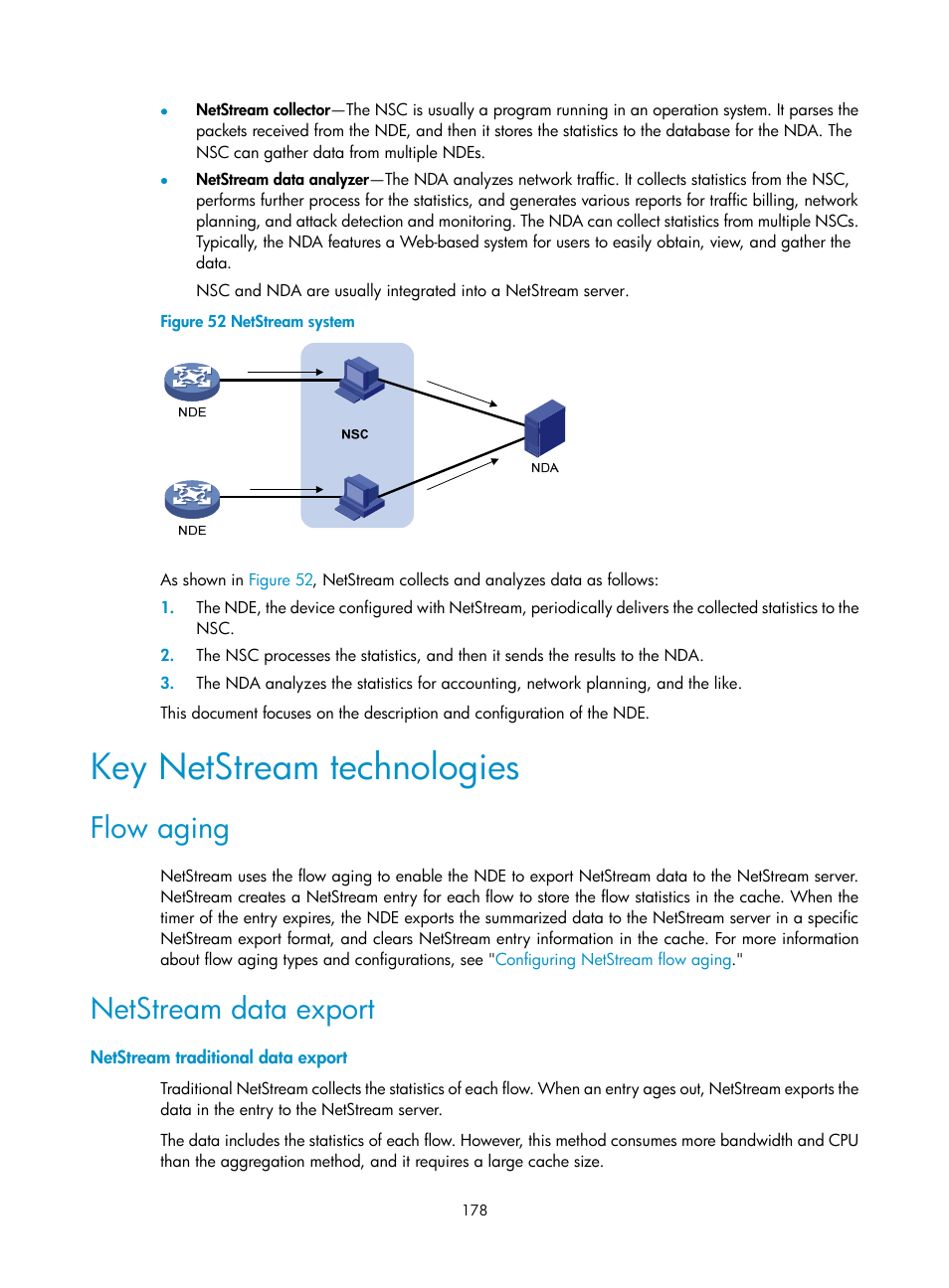 Key netstream technologies, Flow aging, Netstream data export | Netstream traditional data export | H3C Technologies H3C MSR 5600 User Manual | Page 191 / 247