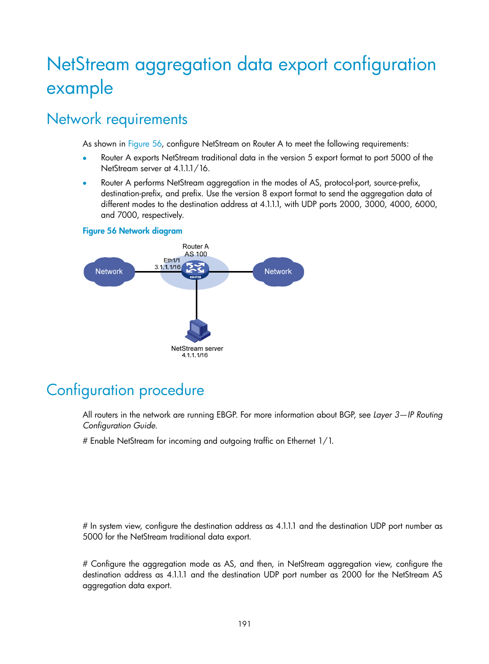 Network requirements, Configuration procedure | H3C Technologies H3C MSR 5600 User Manual | Page 204 / 247