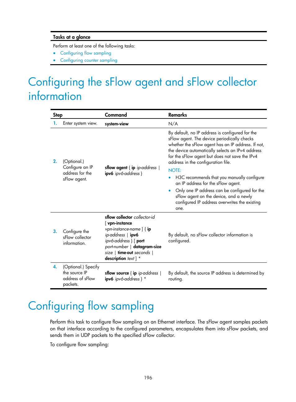 Configuring flow sampling, Required.) | H3C Technologies H3C MSR 5600 User Manual | Page 209 / 247