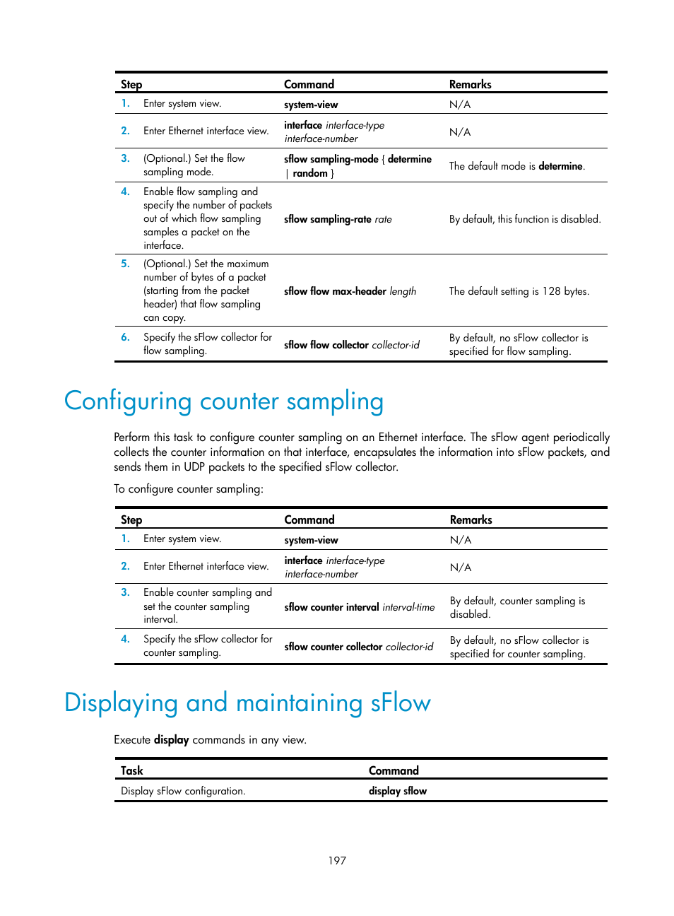 Configuring counter sampling, Displaying and maintaining sflow | H3C Technologies H3C MSR 5600 User Manual | Page 210 / 247