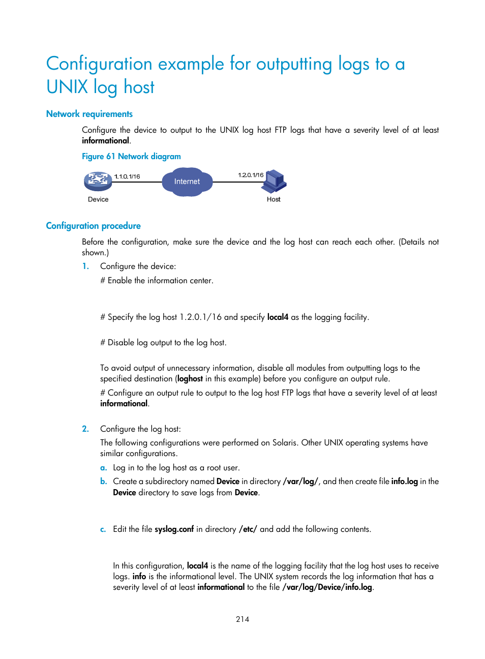 Network requirements, Configuration procedure | H3C Technologies H3C MSR 5600 User Manual | Page 227 / 247