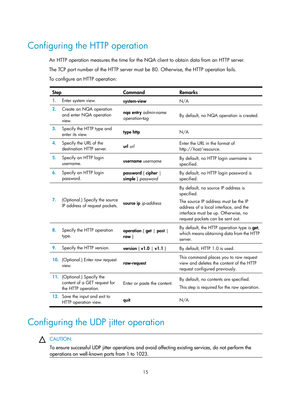 Configuring the http operation, Configuring the udp jitter operation | H3C Technologies H3C MSR 5600 User Manual | Page 28 / 247