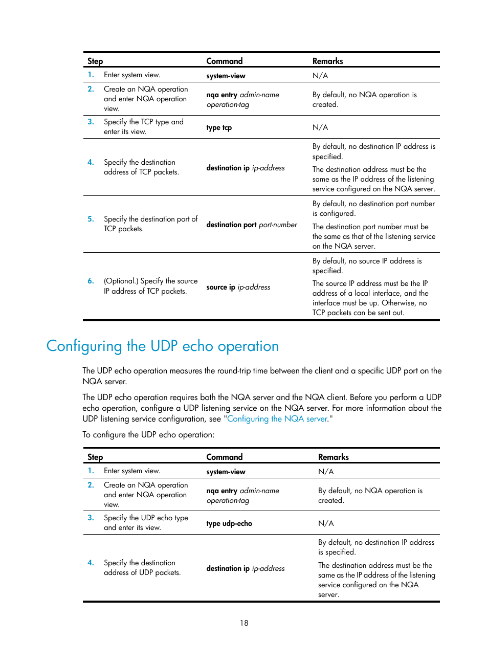 Configuring the udp echo operation | H3C Technologies H3C MSR 5600 User Manual | Page 31 / 247