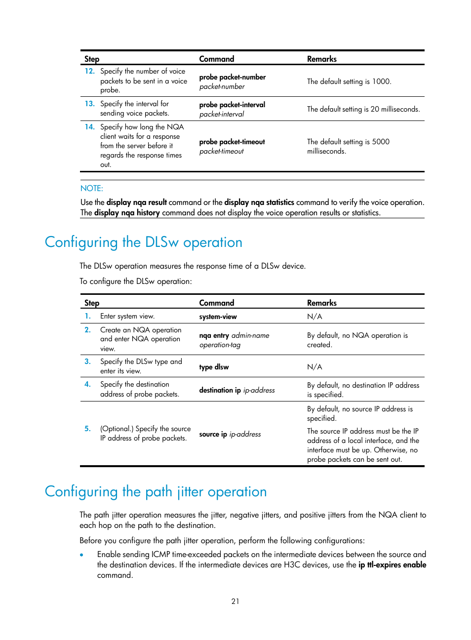 Configuring the dlsw operation, Configuring the path jitter operation | H3C Technologies H3C MSR 5600 User Manual | Page 34 / 247