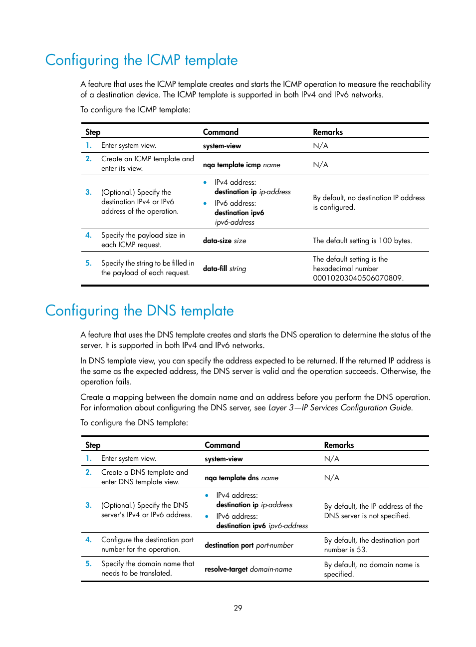 Configuring the icmp template, Configuring the dns template | H3C Technologies H3C MSR 5600 User Manual | Page 42 / 247