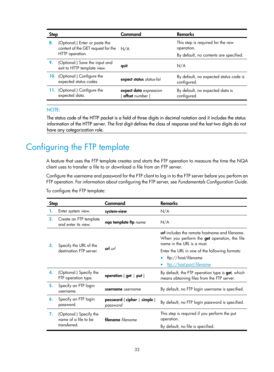 Configuring the ftp template | H3C Technologies H3C MSR 5600 User Manual | Page 45 / 247