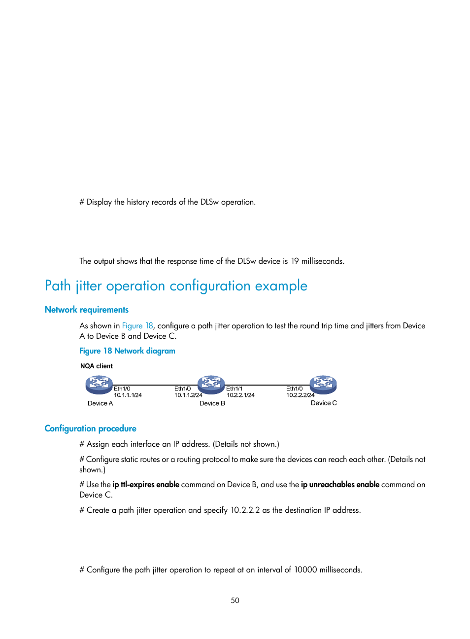 Path jitter operation configuration example, Network requirements, Configuration procedure | H3C Technologies H3C MSR 5600 User Manual | Page 63 / 247