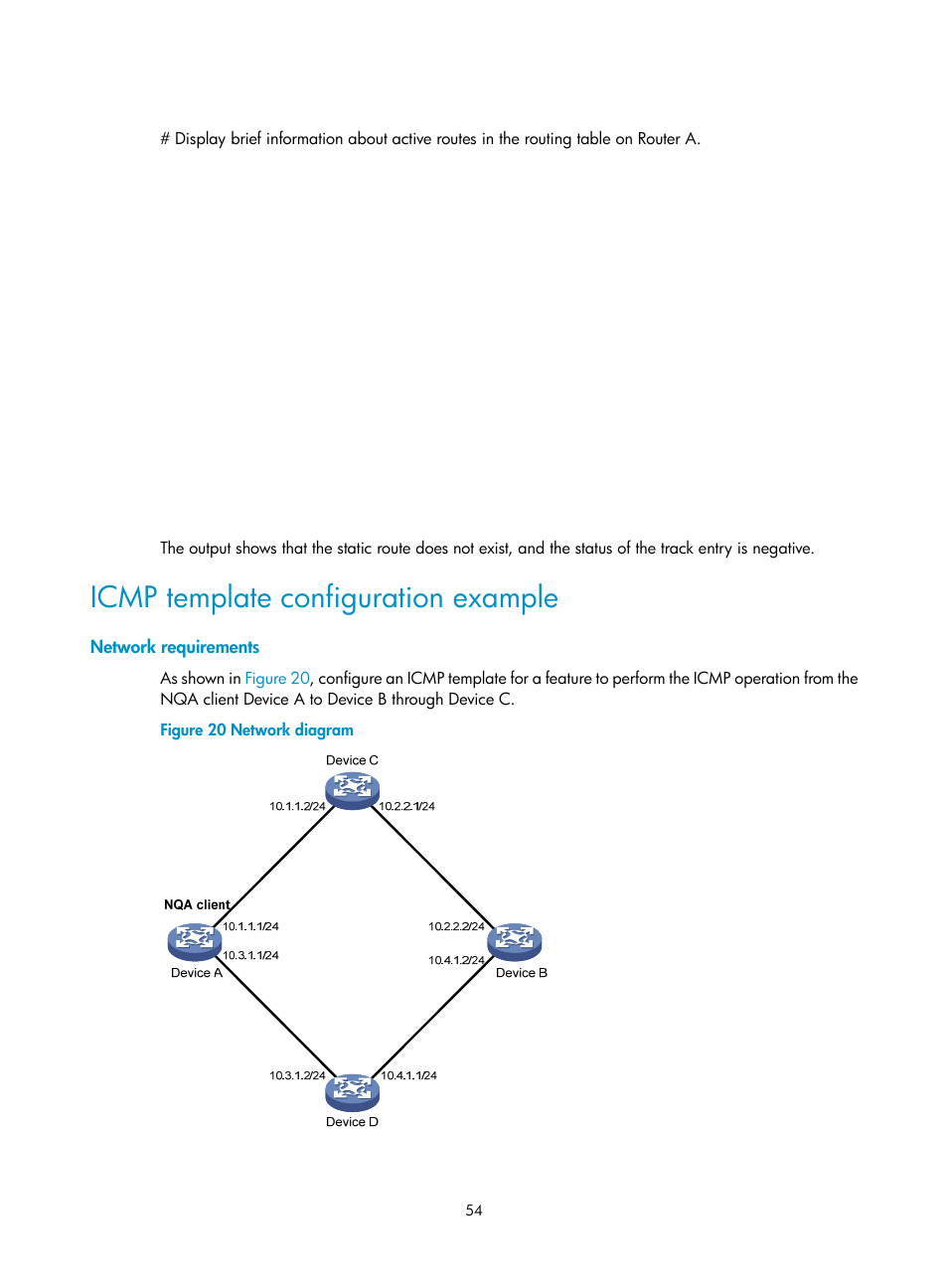 Icmp template configuration example, Network requirements | H3C Technologies H3C MSR 5600 User Manual | Page 67 / 247