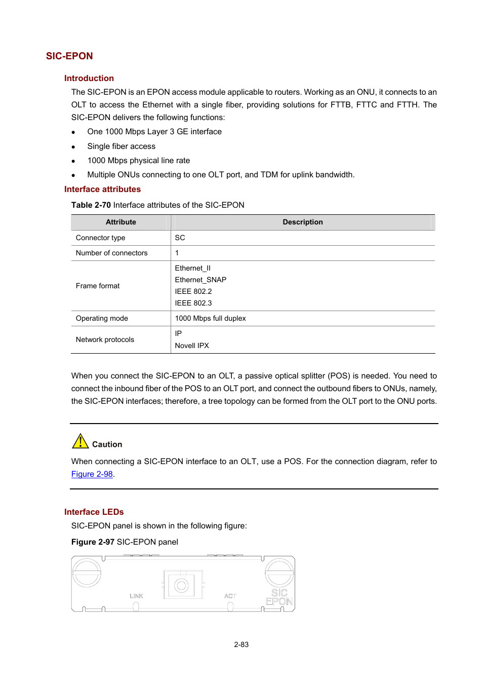 Sic-epon, Introduction, Interface attributes | Interface leds | H3C Technologies H3C MSR 50 User Manual | Page 103 / 308