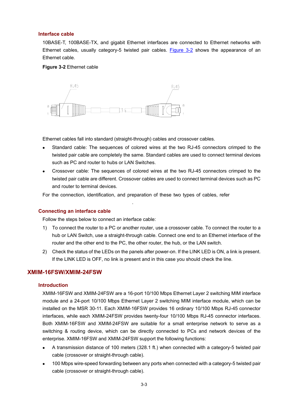 Interface cable, Connecting an interface cable, Xmim-16fsw/xmim-24fsw | Introduction | H3C Technologies H3C MSR 50 User Manual | Page 107 / 308