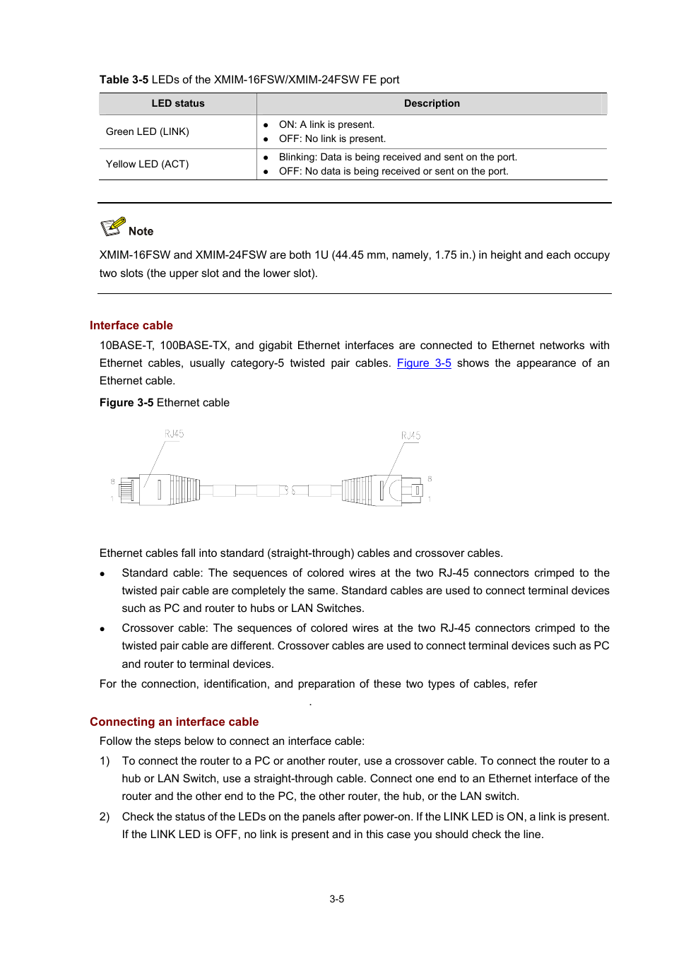 Interface cable, Connecting an interface cable, Table 3-5 | H3C Technologies H3C MSR 50 User Manual | Page 109 / 308