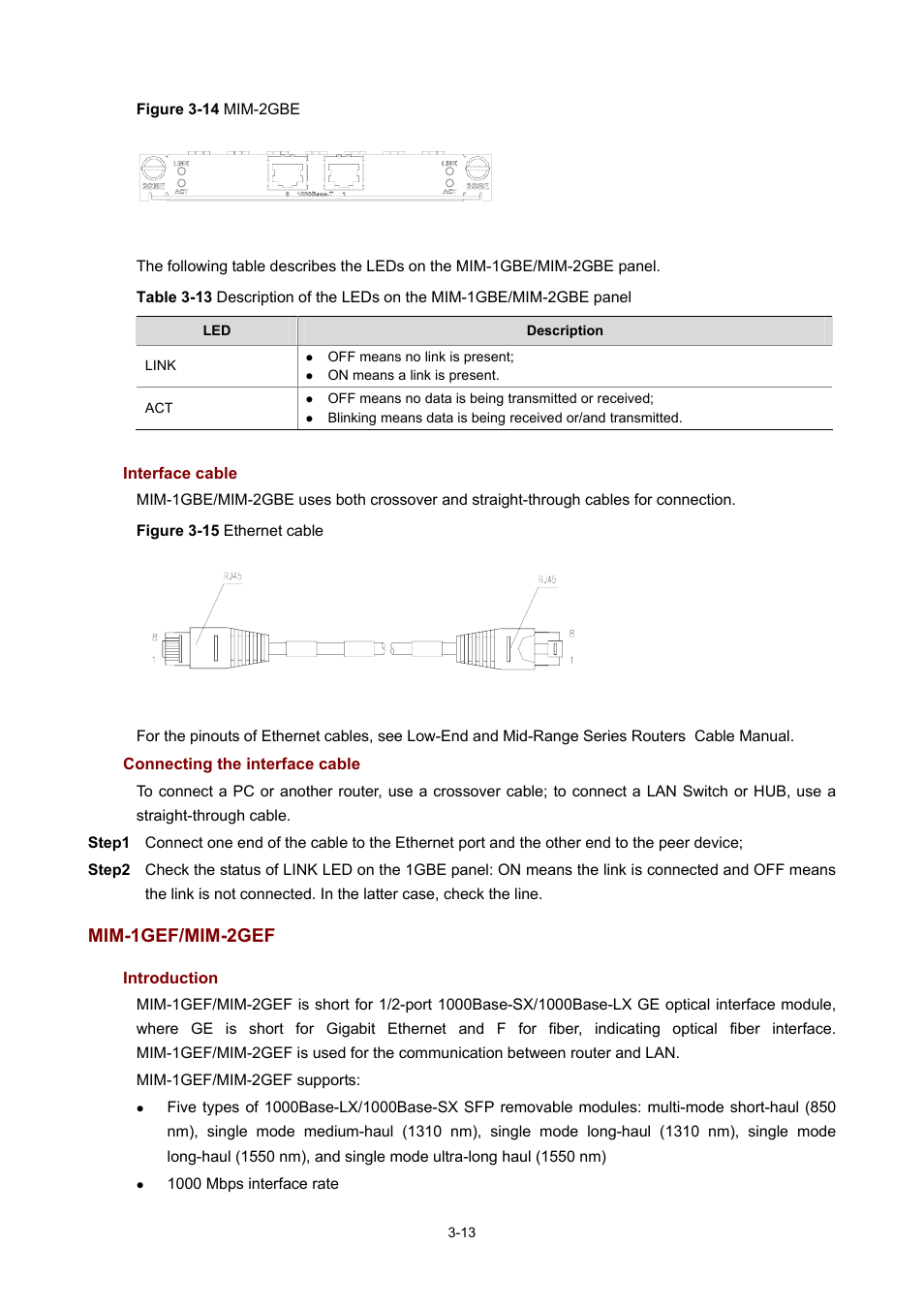 Interface cable, Connecting the interface cable, Mim-1gef/mim-2gef | Introduction | H3C Technologies H3C MSR 50 User Manual | Page 117 / 308