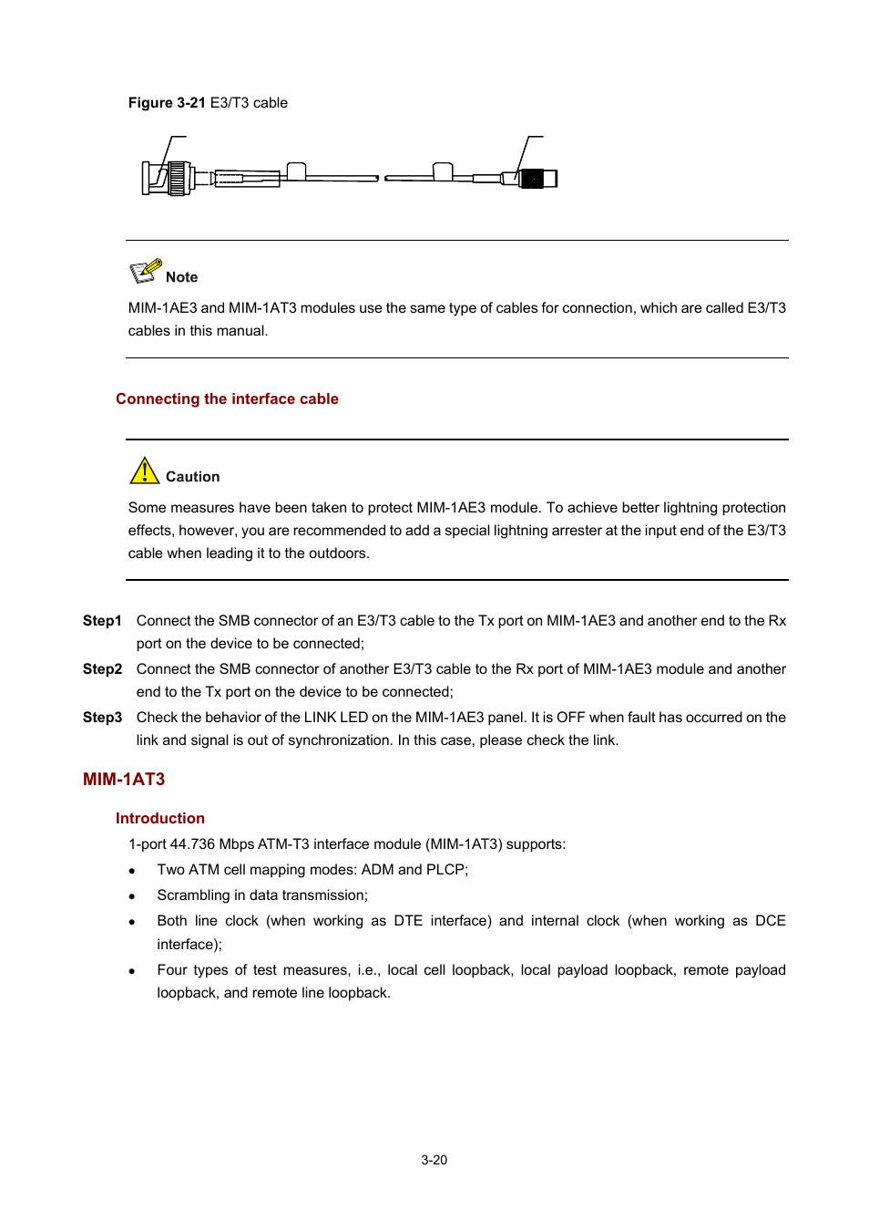 Connecting the interface cable, Mim-1at3, Introduction | H3C Technologies H3C MSR 50 User Manual | Page 124 / 308