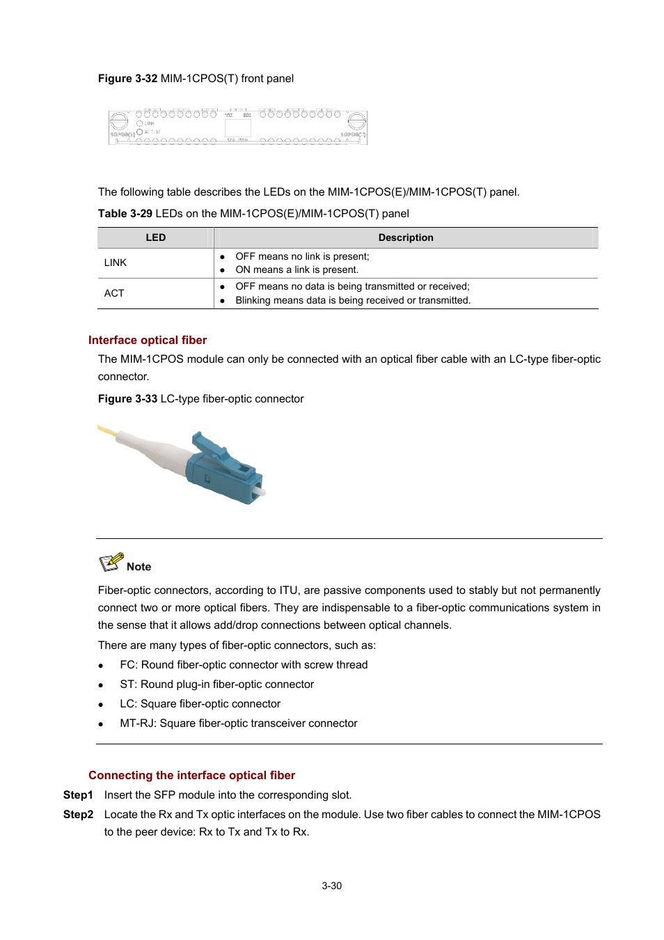 Interface optical fiber, Connecting the interface optical fiber | H3C Technologies H3C MSR 50 User Manual | Page 134 / 308