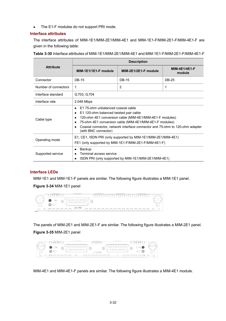 Interface attributes, Interface leds | H3C Technologies H3C MSR 50 User Manual | Page 136 / 308