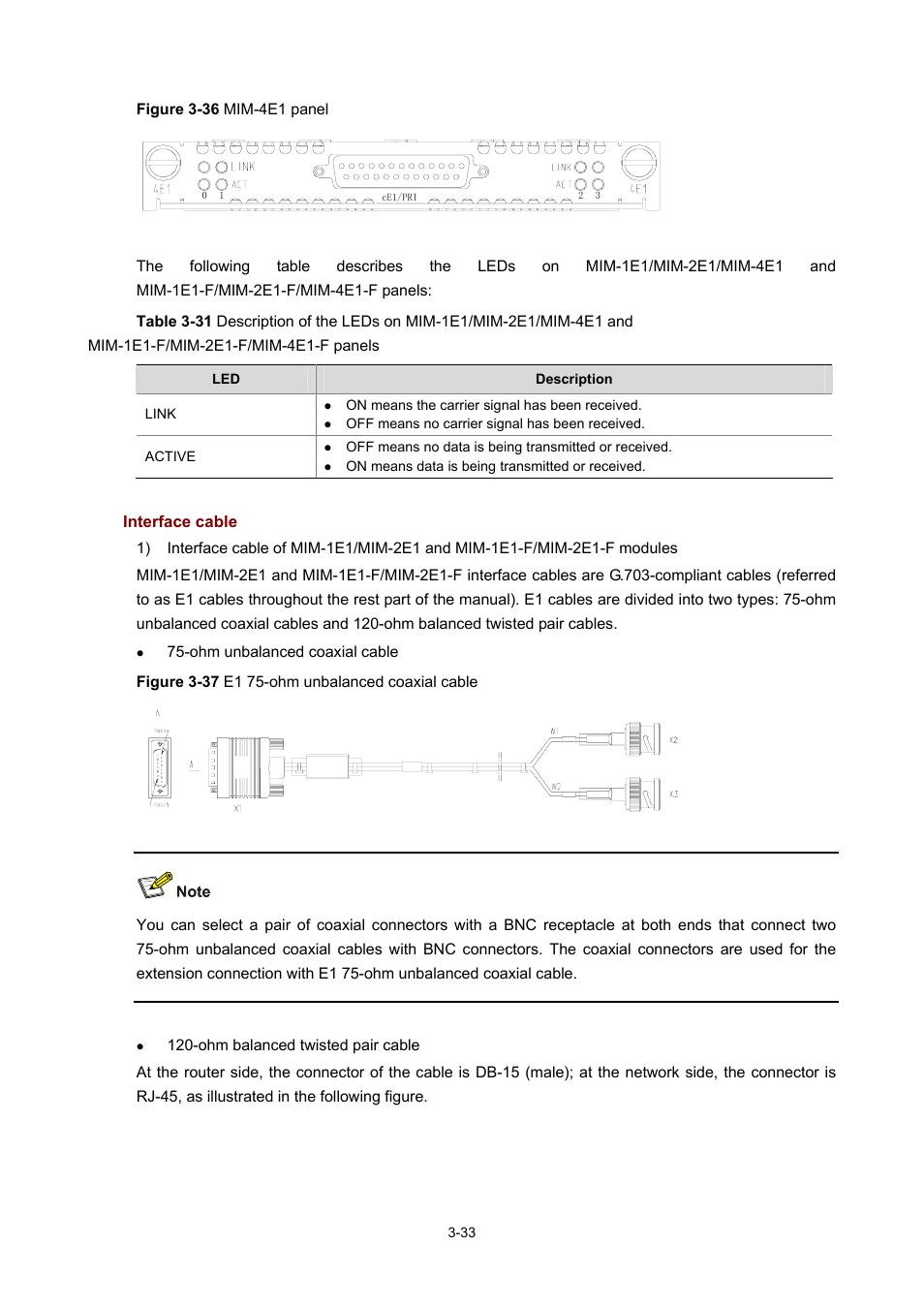 Interface cable | H3C Technologies H3C MSR 50 User Manual | Page 137 / 308