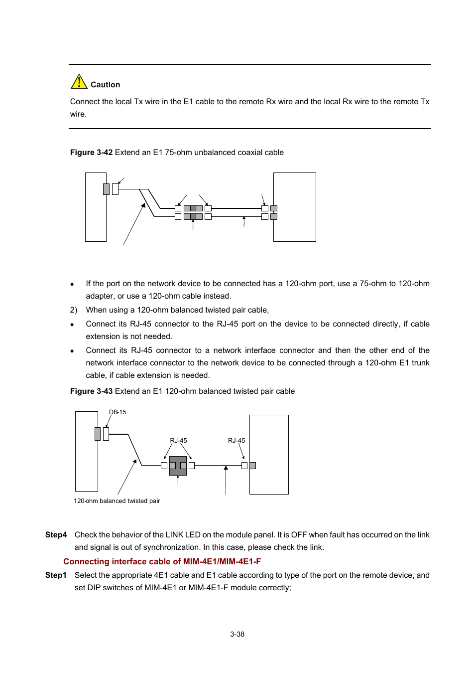 Connecting interface cable of mim-4e1/mim-4e1-f | H3C Technologies H3C MSR 50 User Manual | Page 142 / 308