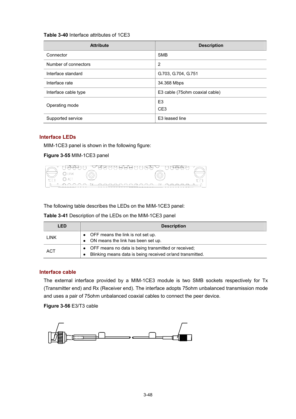 Interface leds, Interface cable | H3C Technologies H3C MSR 50 User Manual | Page 152 / 308