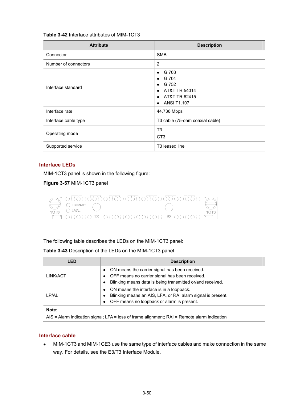 Interface leds, Interface cable | H3C Technologies H3C MSR 50 User Manual | Page 154 / 308