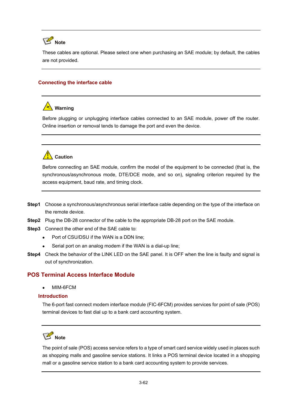 Connecting the interface cable, Pos terminal access interface module, Introduction | H3C Technologies H3C MSR 50 User Manual | Page 166 / 308