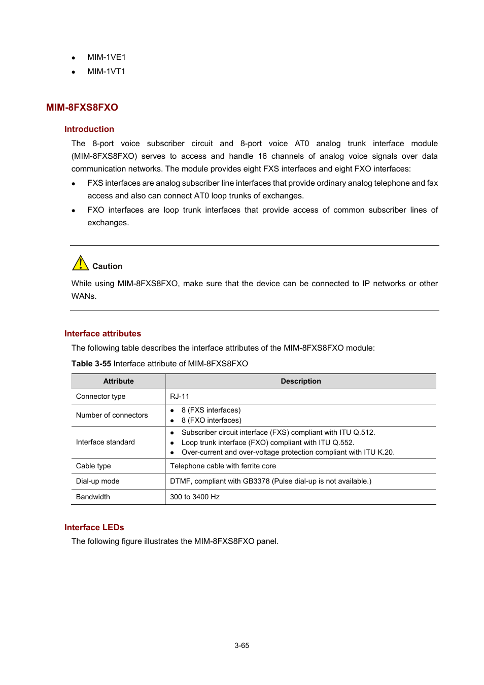 Mim-8fxs8fxo, Introduction, Interface attributes | Interface leds | H3C Technologies H3C MSR 50 User Manual | Page 169 / 308