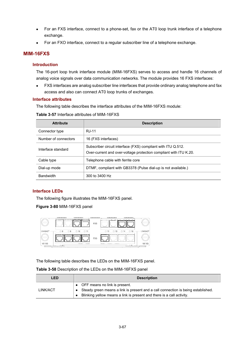 Mim-16fxs, Introduction, Interface attributes | Interface leds | H3C Technologies H3C MSR 50 User Manual | Page 171 / 308