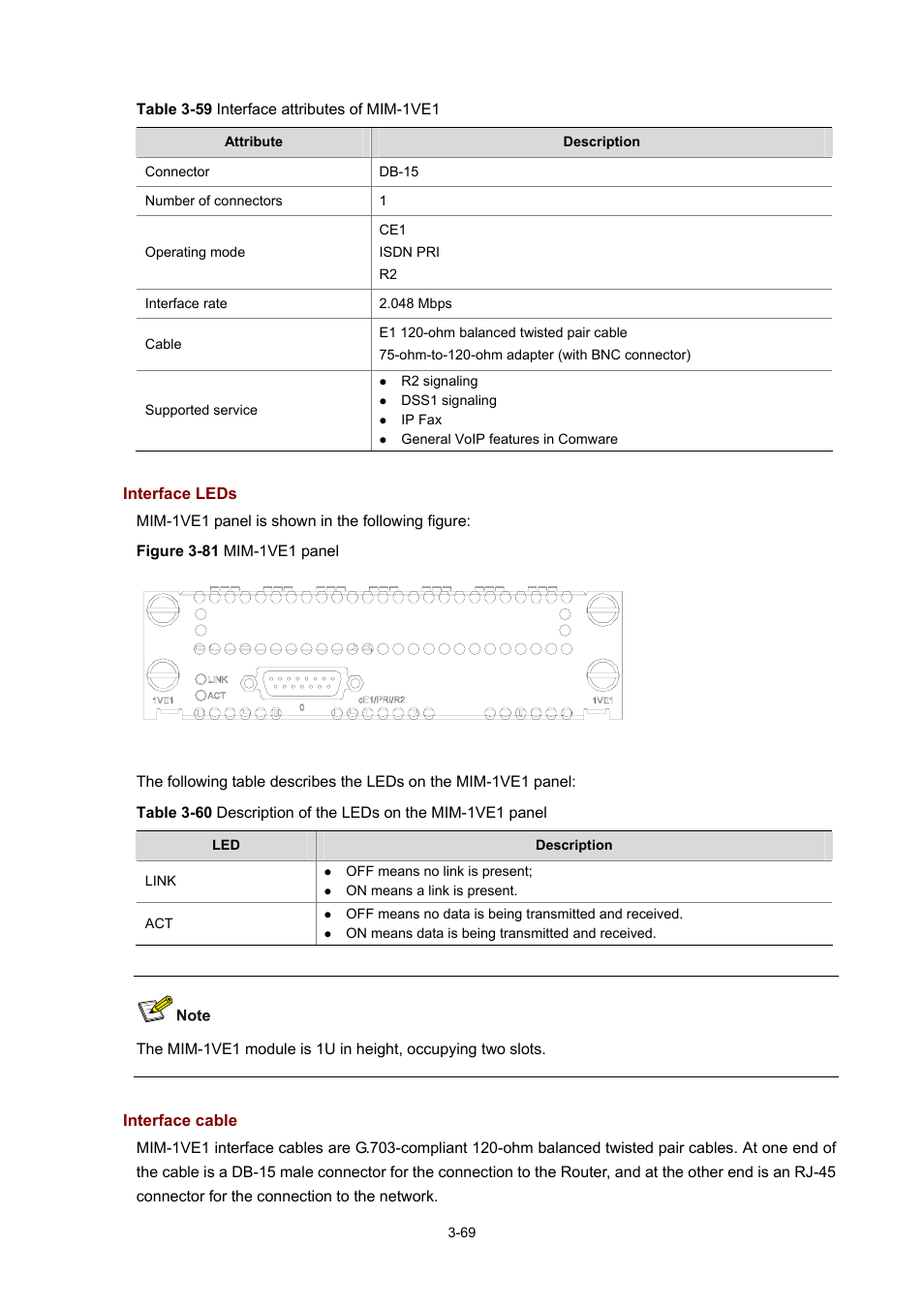 Interface leds, Interface cable | H3C Technologies H3C MSR 50 User Manual | Page 173 / 308