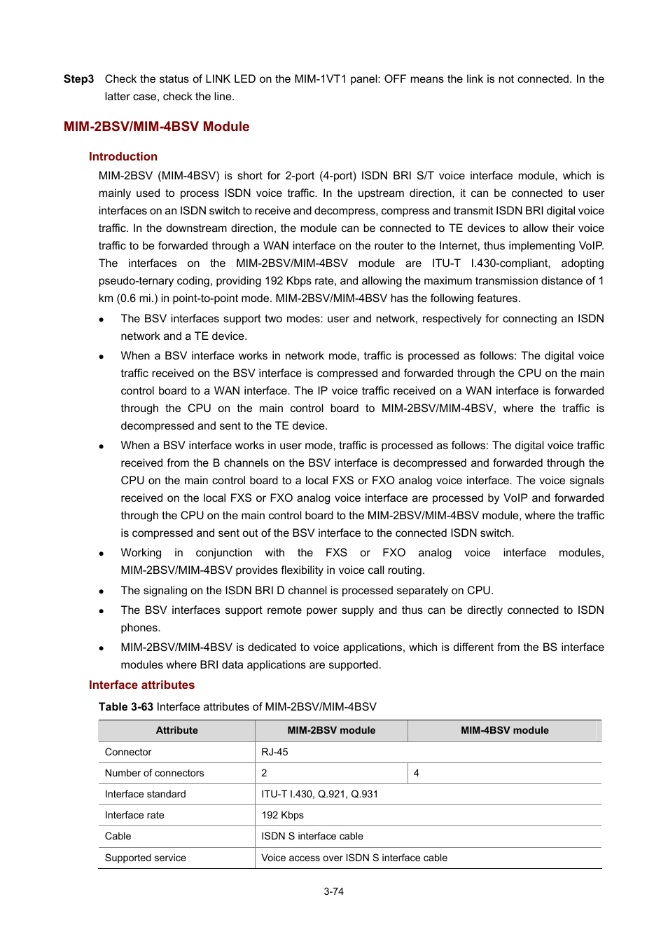 Mim-2bsv/mim-4bsv module, Introduction, Interface attributes | H3C Technologies H3C MSR 50 User Manual | Page 178 / 308